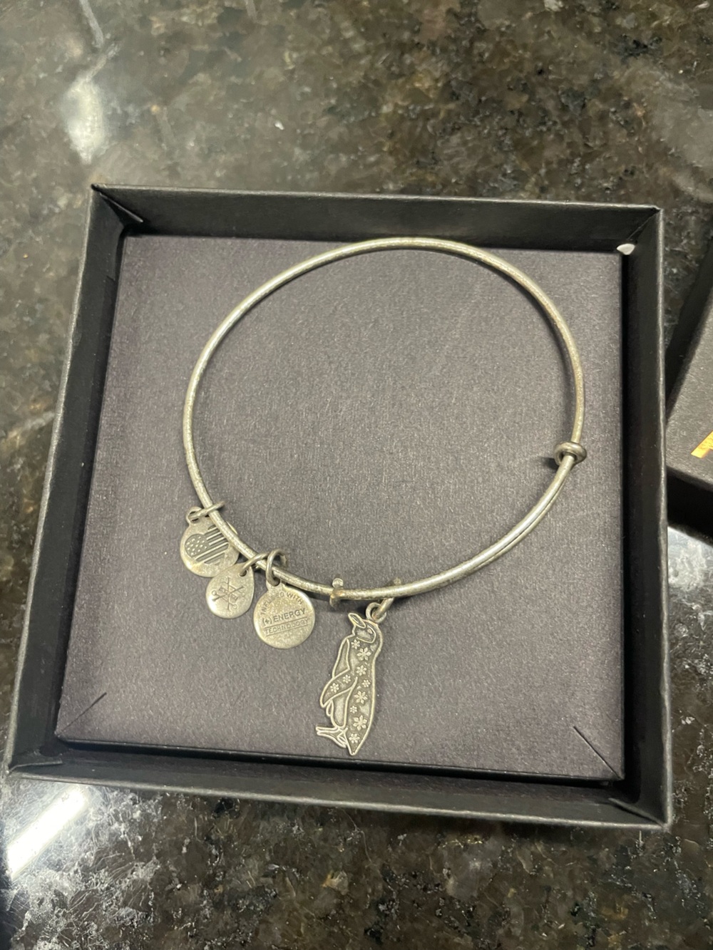 Alex and Ani Silver Tone Penguin Charm Bangle Bracelet